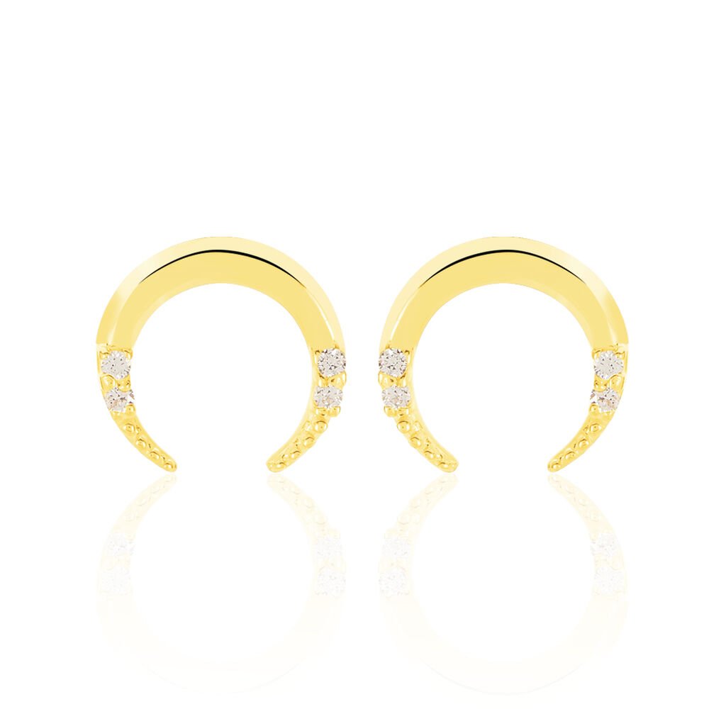 MOON Damen Ohrstecker Gold 375 (9 Karat) Zirkonia Weiß Horn, Ohrstecker mit Stein