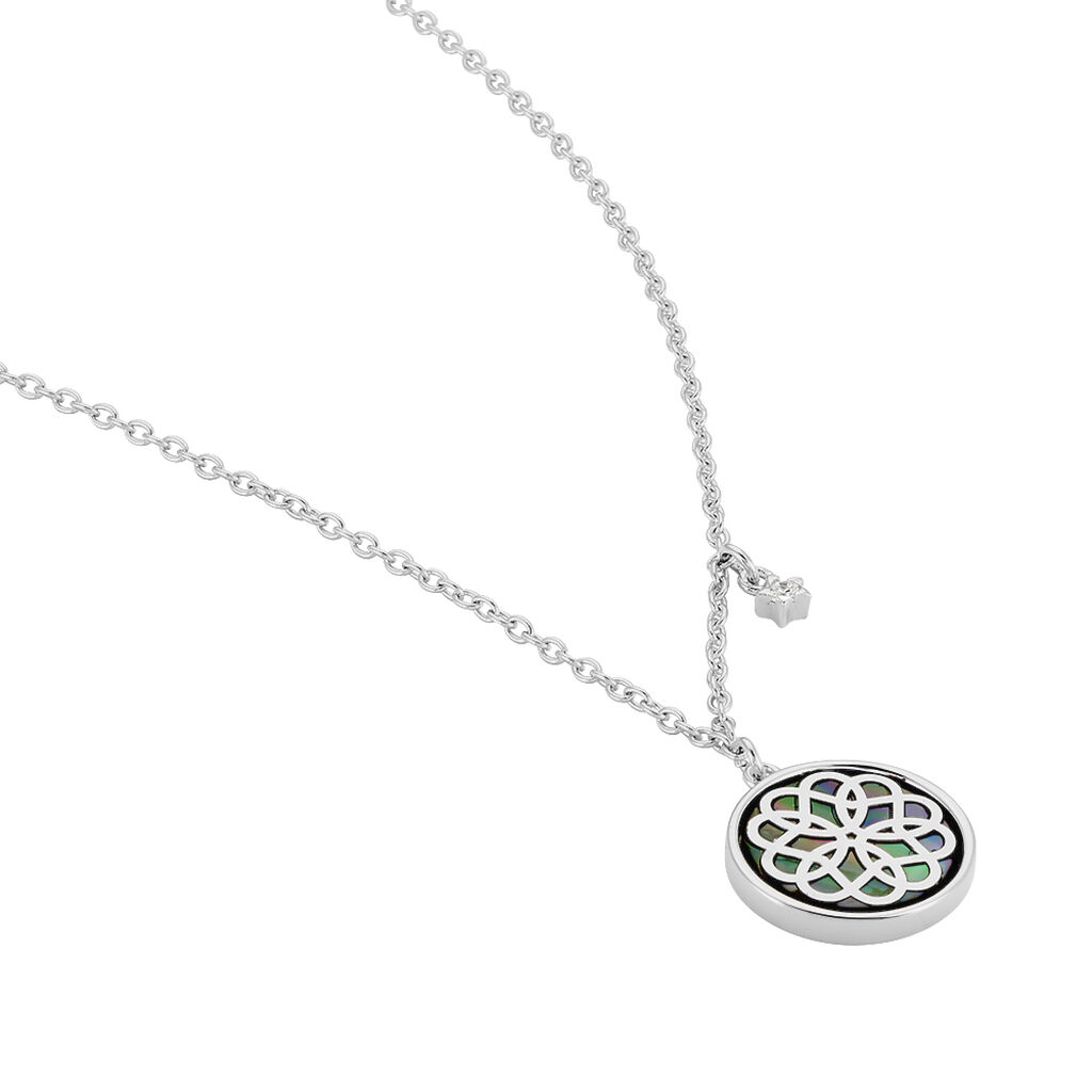 GRACY Damen Collier Silber 925 Perlmutt Schwarzer Perlmutt Rosette