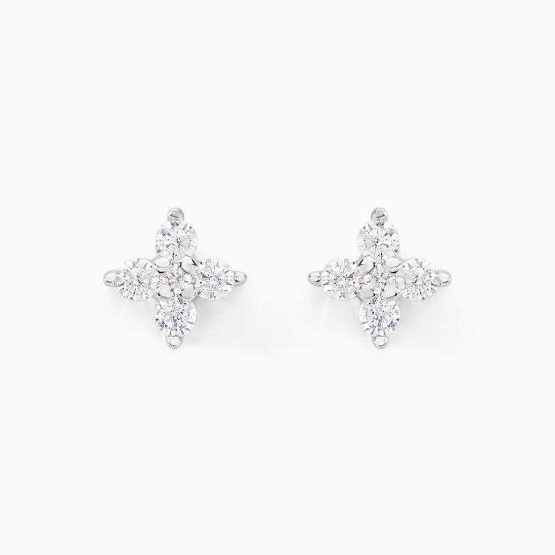 Boucles D'oreilles Puces Winter Flower Or Blanc Oxyde De Zirconium - Spannringe Damen | OROVIVO