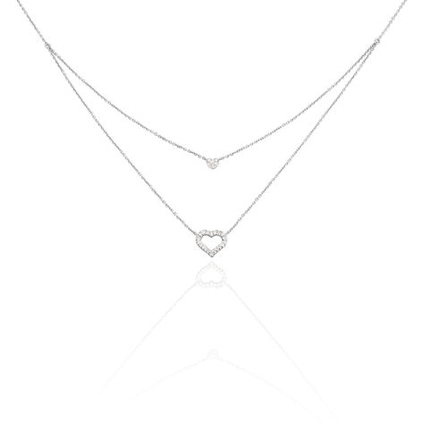 Damen Collier Weißgold 375 Diamant 0,12ct Doppelherz Herz Herz 26 - Halsketten Damen | OROVIVO