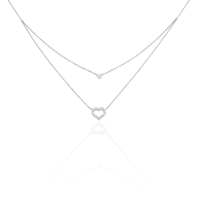 Damen Collier Weißgold 375 Diamant 0,12ct Doppelherz Herz Herz 26 - Halsketten Damen | OROVIVO