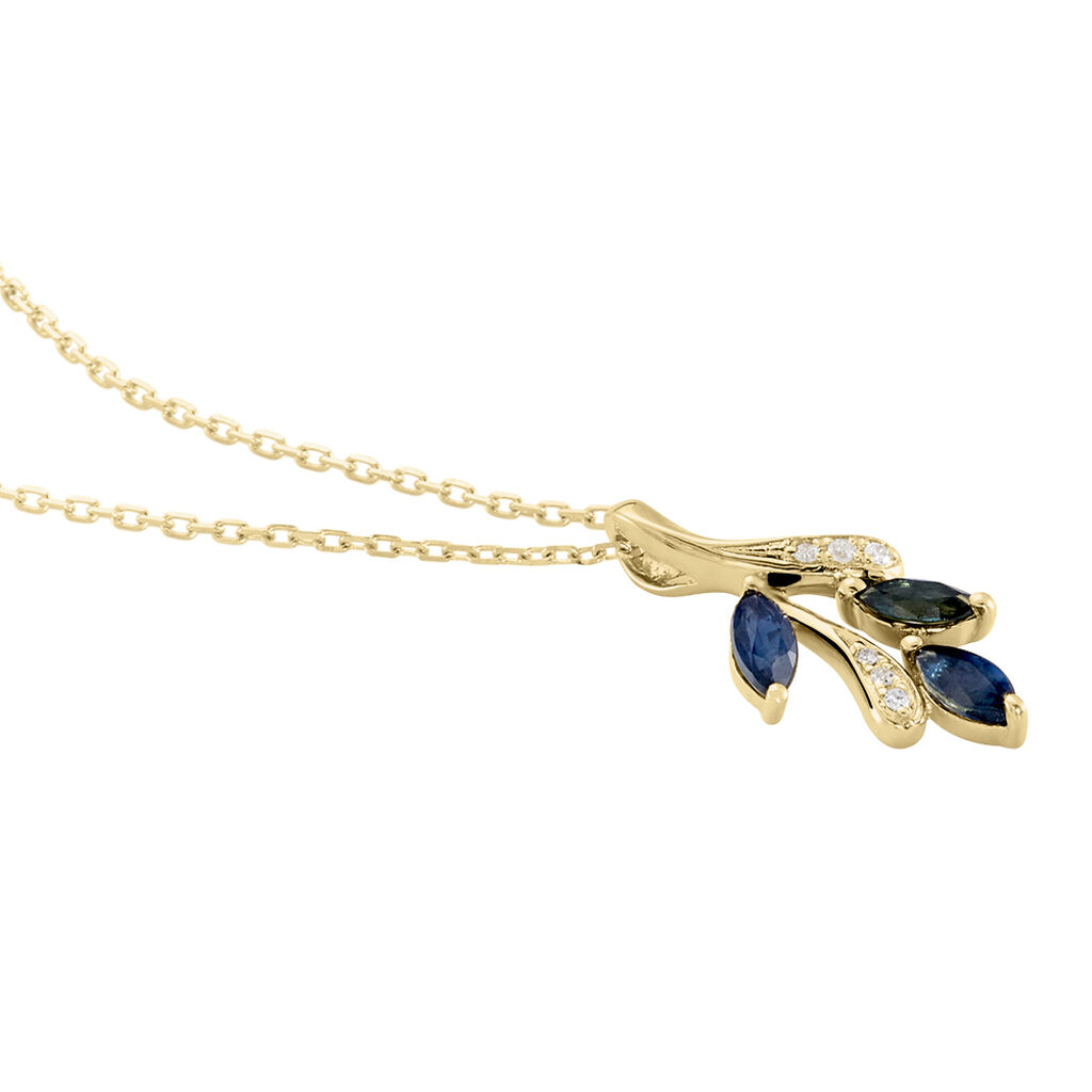 Damen Collier Gold 375 Saphir 0,41ct Blatt Irisa 45cm - Halsketten Damen | OROVIVO