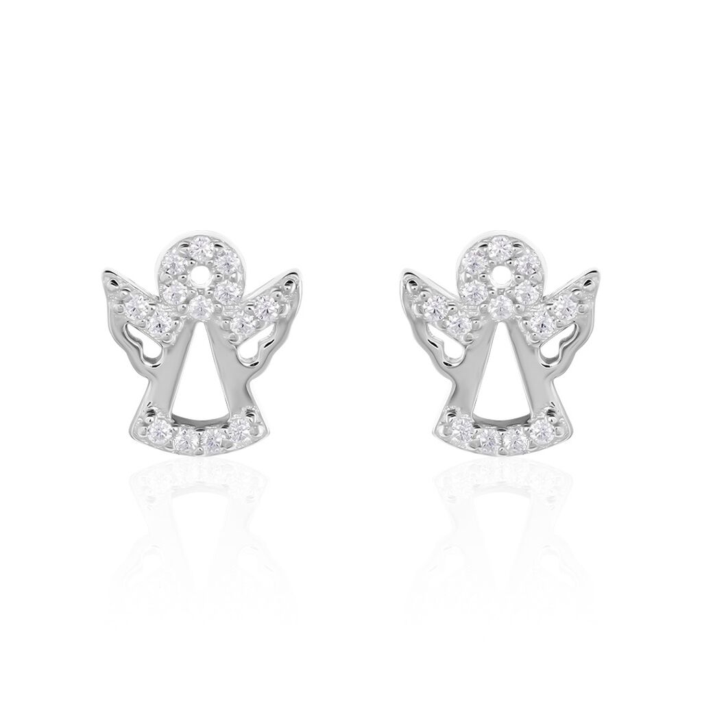 Damen Ohrstecker Silber Silber 925 Zirkonia Weiß Engel B 8 mm - Ohrstecker Damen | OROVIVO