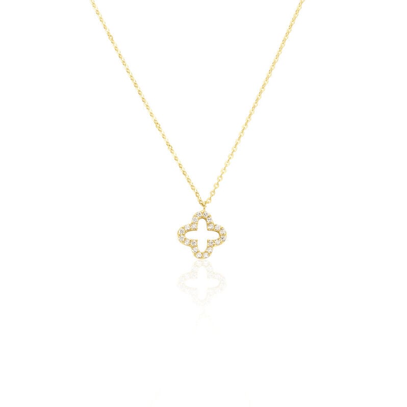 Swisscross Damen Collier Gold 375 (9 Karat) Zirkonia Wei&szlig; Blume - Halsketten Damen | OROVIVO