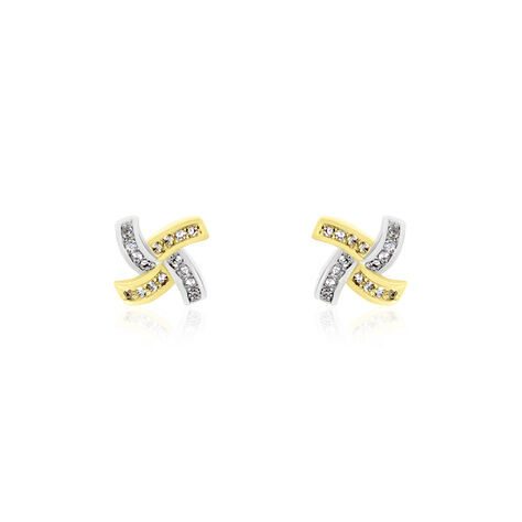 Damen Ohrstecker Gold 375 Zirkonia Bicolor - Ohrstecker Damen | OROVIVO