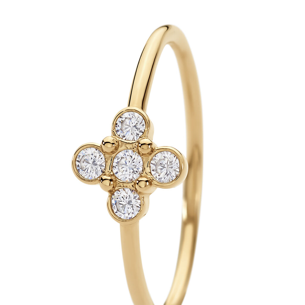 ELOVYN Damen Ring Vergoldet 750 Zirkonia Wei&szlig; Kreuz