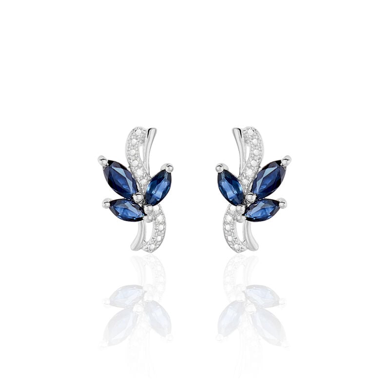 ANGIE Damen Ohrstecker Wei&szlig;gold 375 (9 Karat) Saphir Blau 0,01 ct Welle - Ohrstecker Damen | OROVIVO