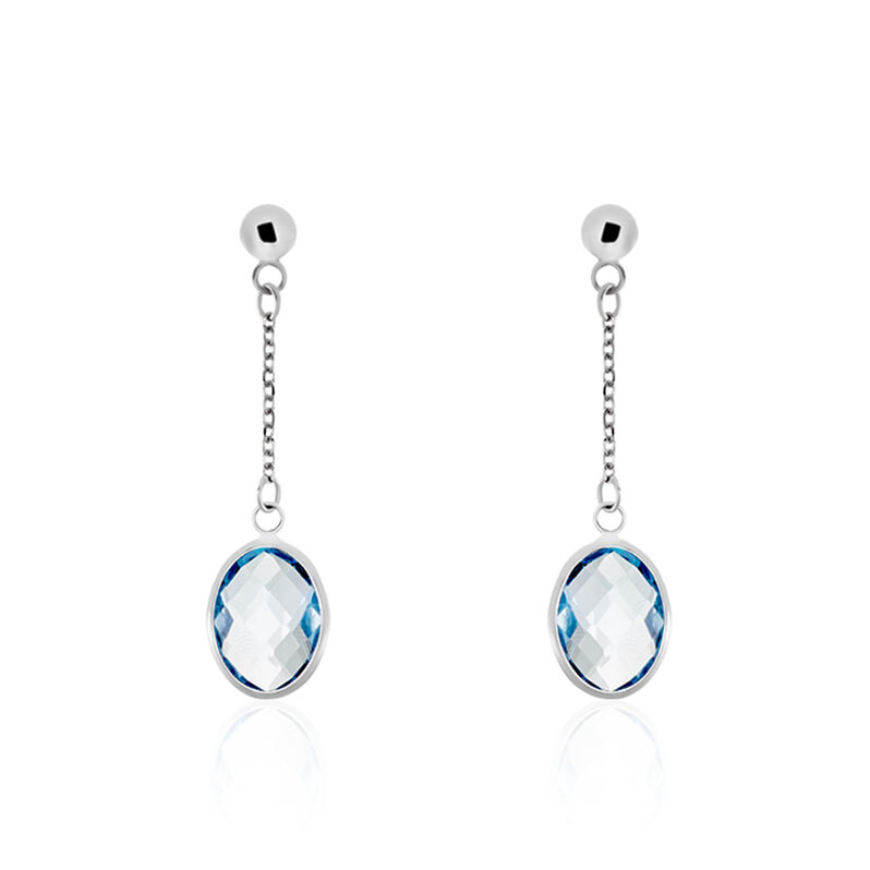 Damen Ohrringe Lang Weißgold 375 Topas Blau 2,61ct Vio  - Ohrhänger Damen | OROVIVO