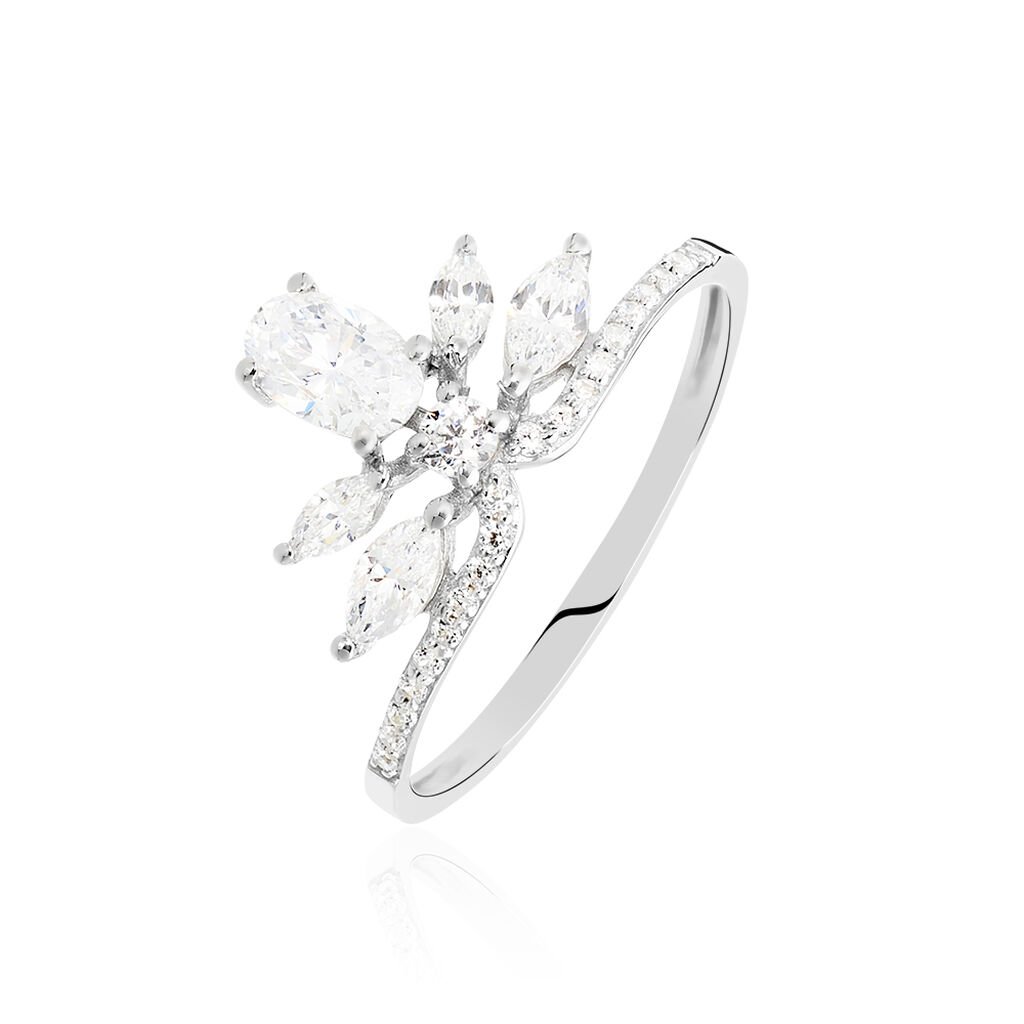 Damen Ring Wei&szlig;gold 375 (9 Karat) Zirkonia Wei&szlig; Blatt