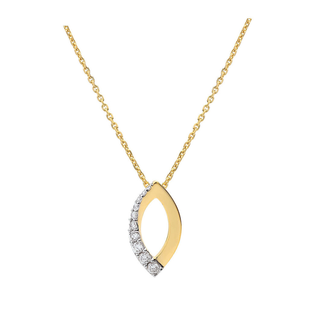 BIWANA Damen Collier Vergoldet Zirkonia Weiß Mandel, Collier mit Stein