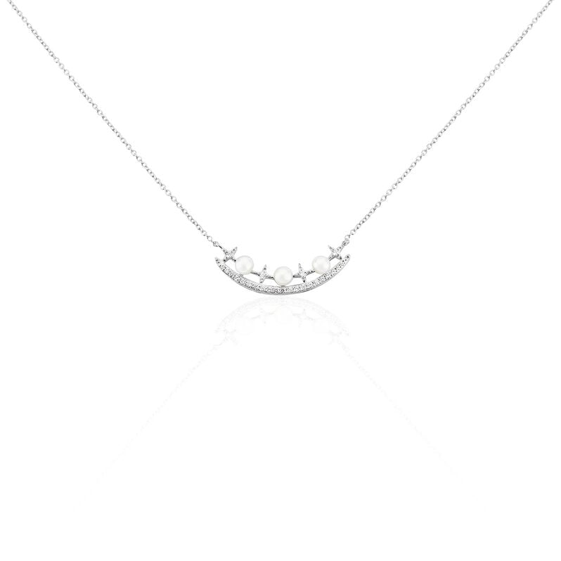 Damen Halskette Weißgold 375 Zuchtperle Zirkonia - Halsketten Damen | OROVIVO