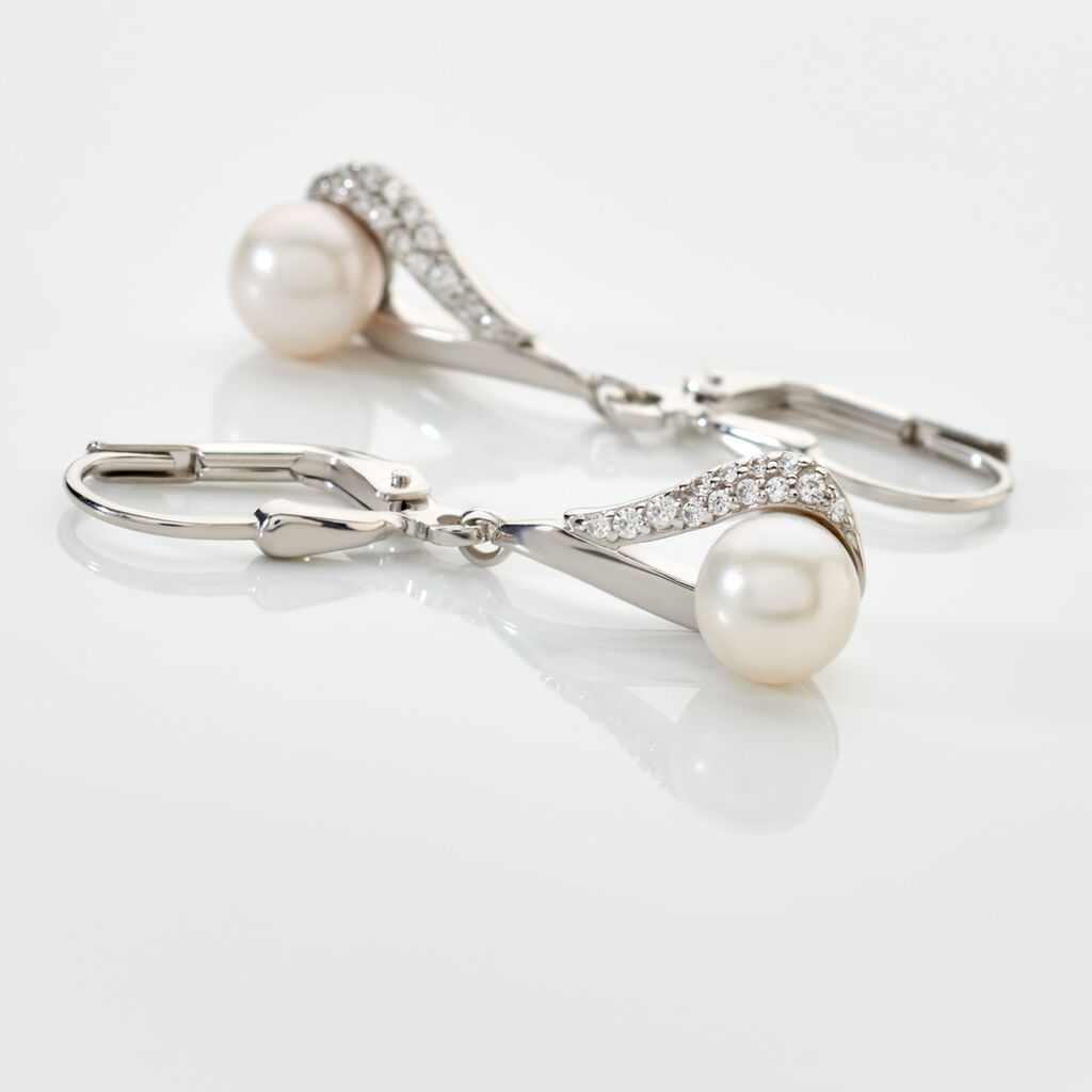 TENY Damen Ohrringe Lang Silber Silber 925 Zuchtperle Perlmutt