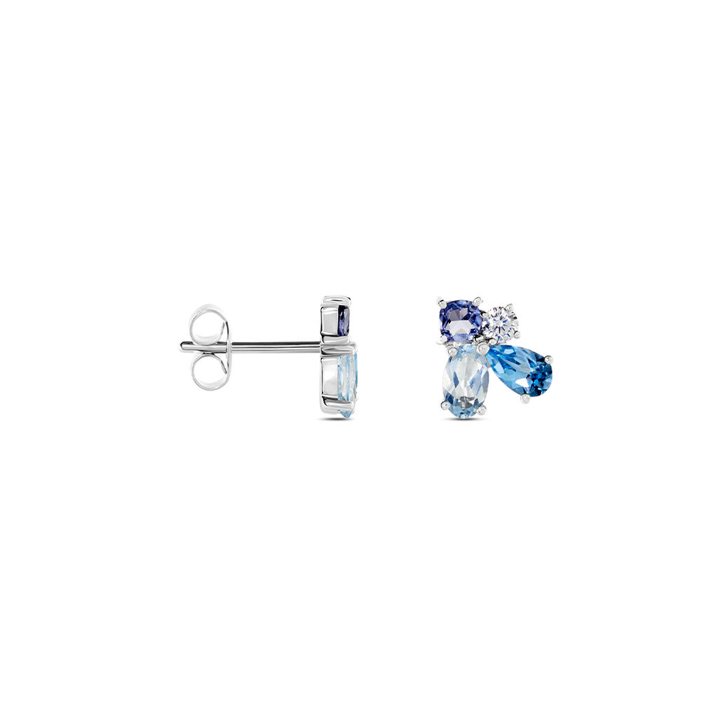 DAURINE Damen Ohrstecker Wei&szlig;gold 375 (9 Karat) Topas Blau 0,56 ct