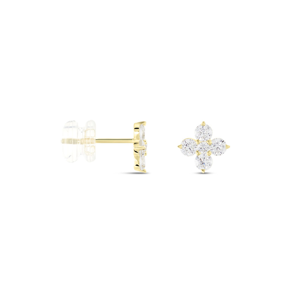 Damen Ohrstecker Gold 375 (9 Karat) Zirkonia Wei&szlig; 0,080 ct Blume