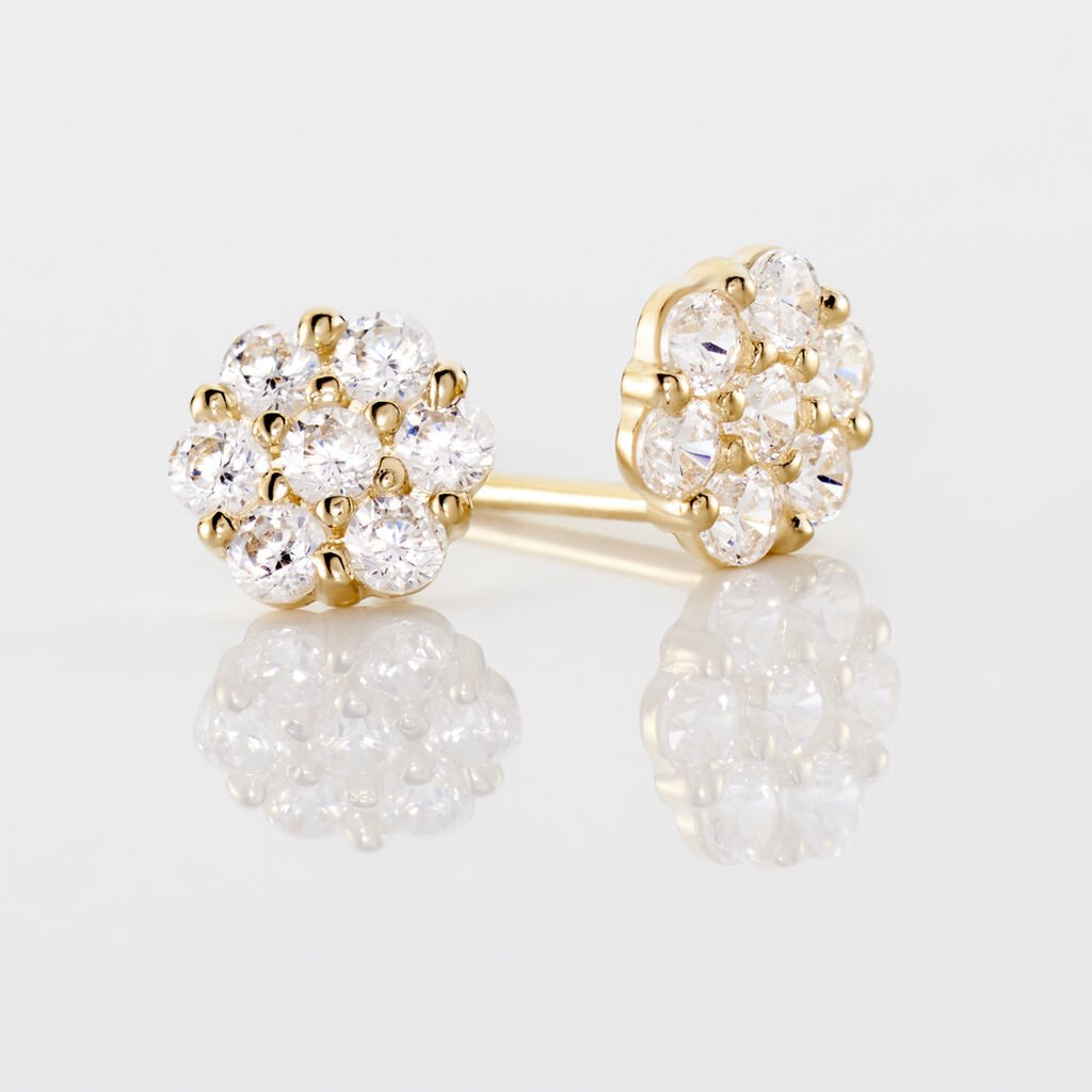 LIDIA 2 Damen Ohrstecker Gold 375 (9 Karat) Zirkonia Wei&szlig; Blume