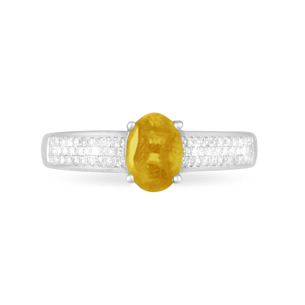 Bague Crista Or Blanc Citrine Et Diamant - Spannringe Damen | OROVIVO