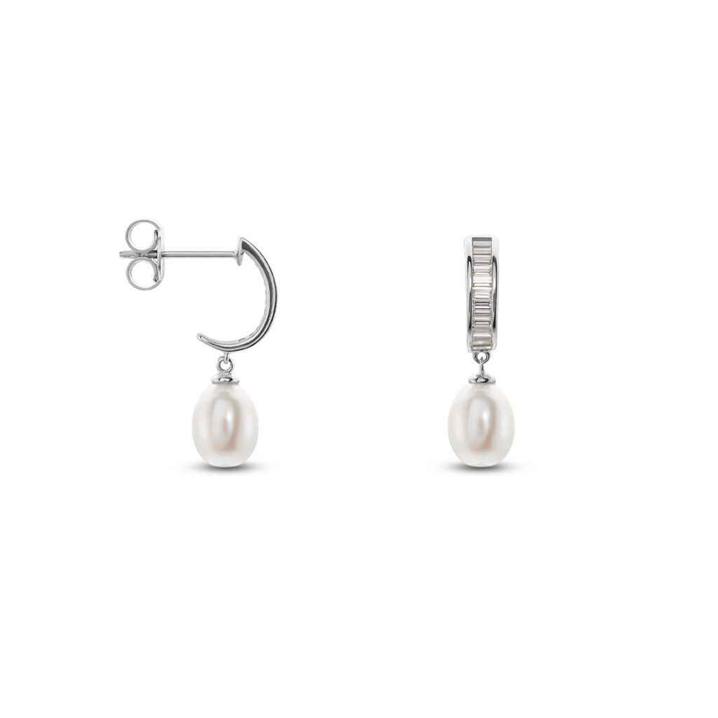 CAROLINA Damen Ohrringe Lang Silber 925 Zuchtperle Weiß 4,72 ct, Ohrringe Lang mit Stein