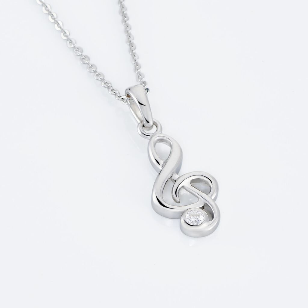 CATHLEN Kinder Collier Silber 925 Zirkonia Wei&szlig; - Freizeit Violinschl&uuml;ssel