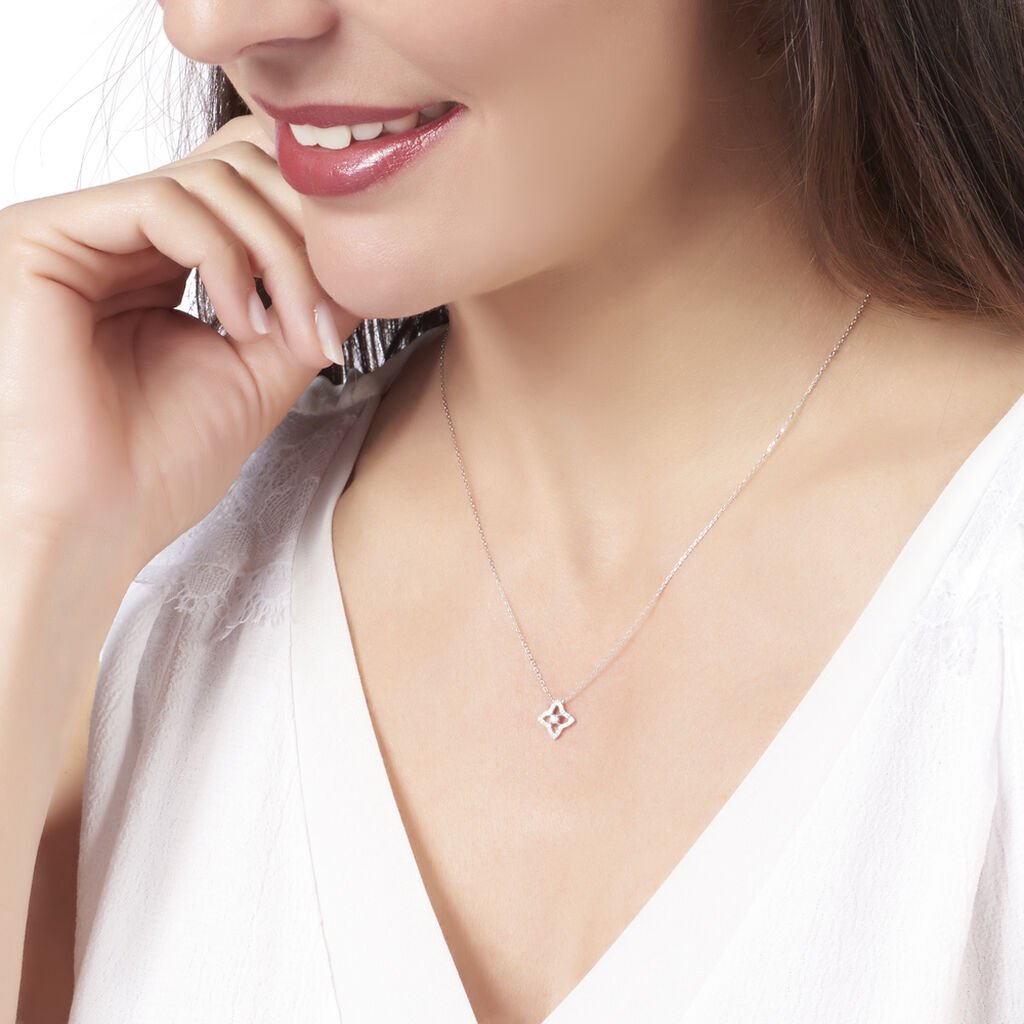 Collier Or Blanc Andreline Fleur Diamant - Spannringe Damen | OROVIVO