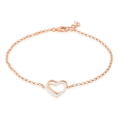 EMONA Damen Armband Silber rosevergoldet 925 Zirkonia Wei&szlig; Doppelherz - Armb&auml;nder mit Anh&auml;nger  | OROVIVO