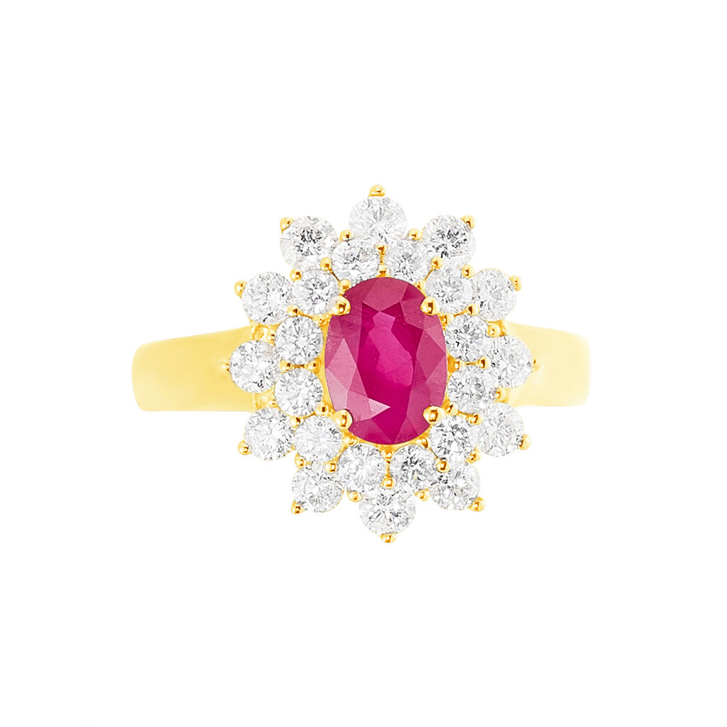 Bague Ivan Or Jaune Rubis Et Diamant - Spannringe Damen | OROVIVO