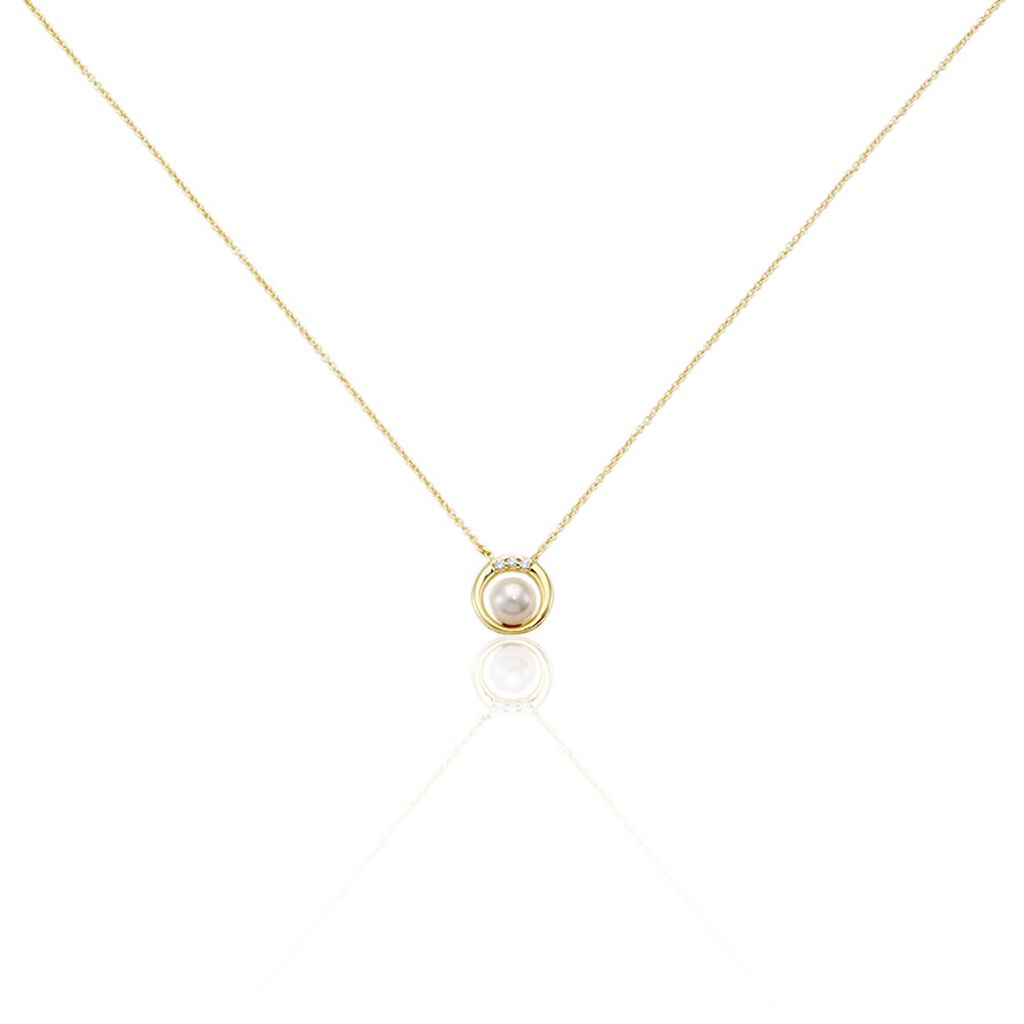 Damen Halskette Gold 375 Zuchtperle Zirkonia Kreis Isabella, Collier mit Stein