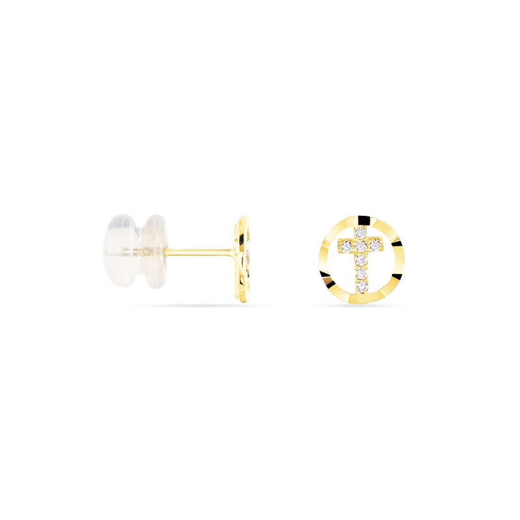 ANOUK KREUZ 2 Damen Ohrstecker Gold 375 (9 Karat) Zirkonia Wei&szlig; Kreis