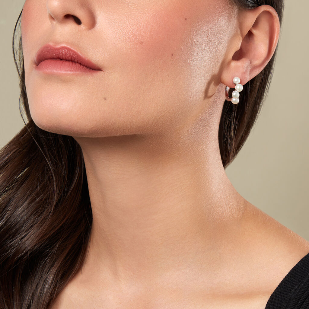 Kelly Damen Creolen Silber 925 Zuchtperle Weiß - Creolen Damen | OROVIVO