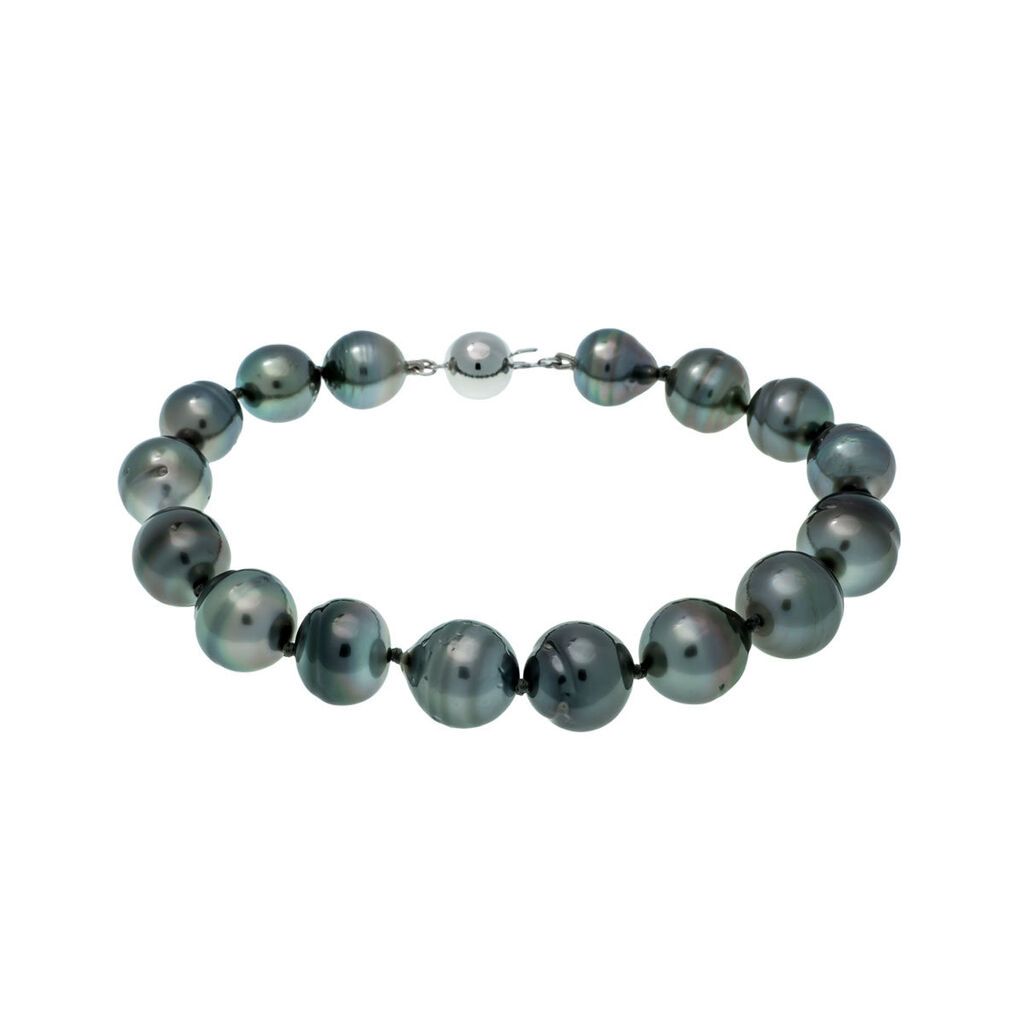 GELLA Damen Armband Wei&szlig;gold 585 (14 Karat) Tahitiperle Schwarzer Perlmutt Ball