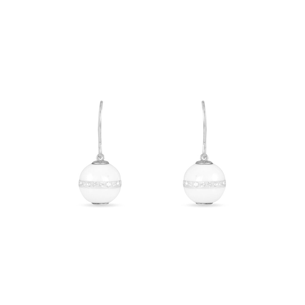 Boucles D'oreilles Pendantes Rose-blanche Argent Strass Et Céramique - Spannringe Damen | OROVIVO