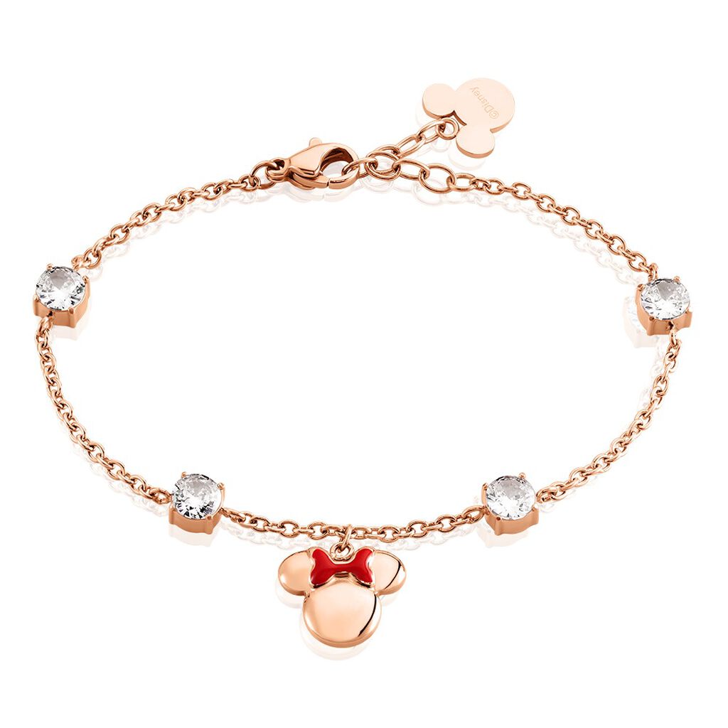 🦚 Damen Armband Edelstahl rosevergoldet Zirkonia Fantasiecharakter Minnie Red, Armband mit Stein