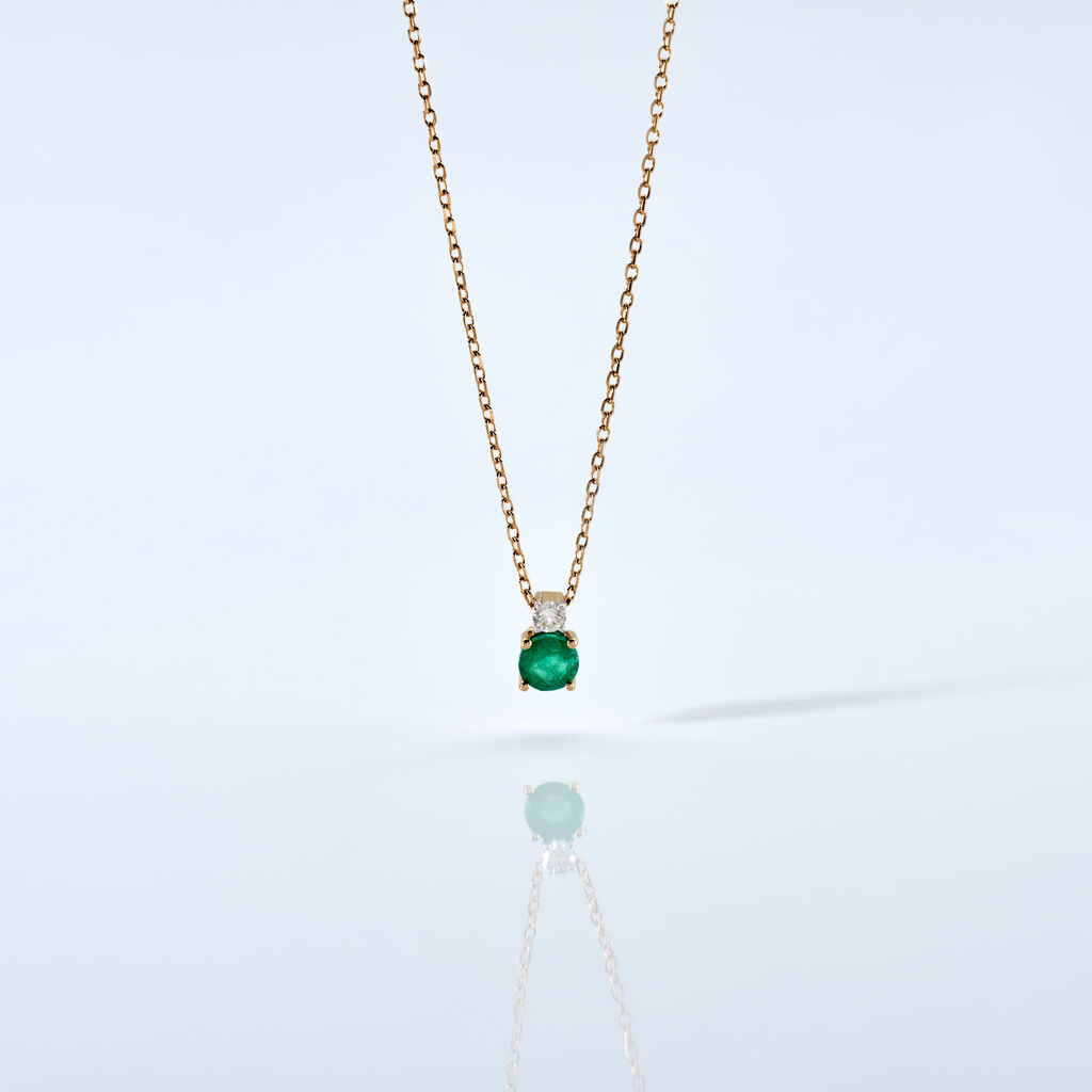 ELISABETH Damen Collier Gold 585 (14 Karat) Smaragd Gr&uuml;n 0,24 ct