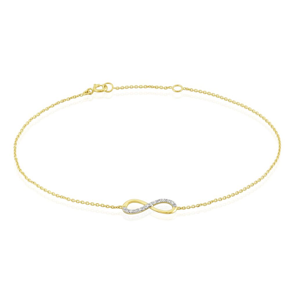 🦚 Damen Armband Gold Bicolor Gelb/Silber 375 Diamant 0,02ct Infinity Nuovo, Armband mit Stein