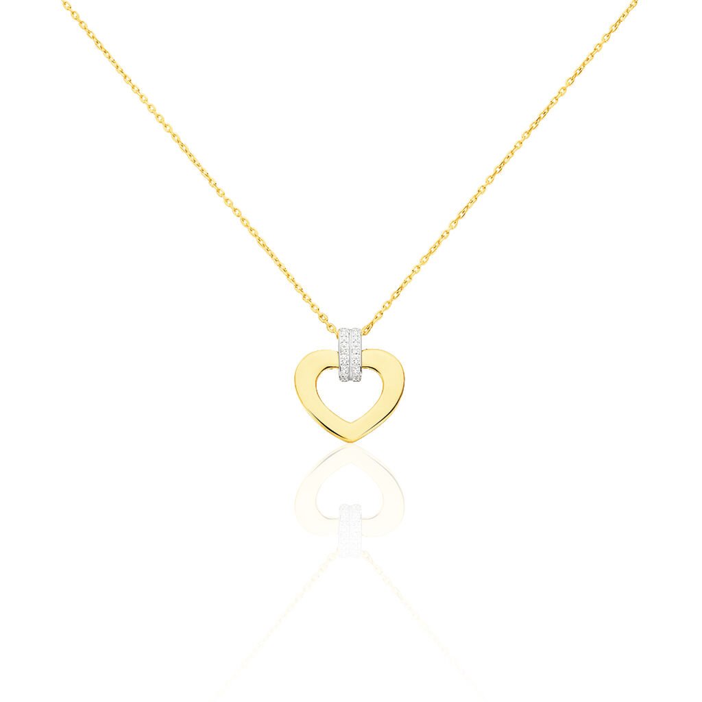 Thumbnail - Damen Collier Gold Bicolor 375 Diamant 0,01ct Barren Herz Herz 24, Collier mit Stein
