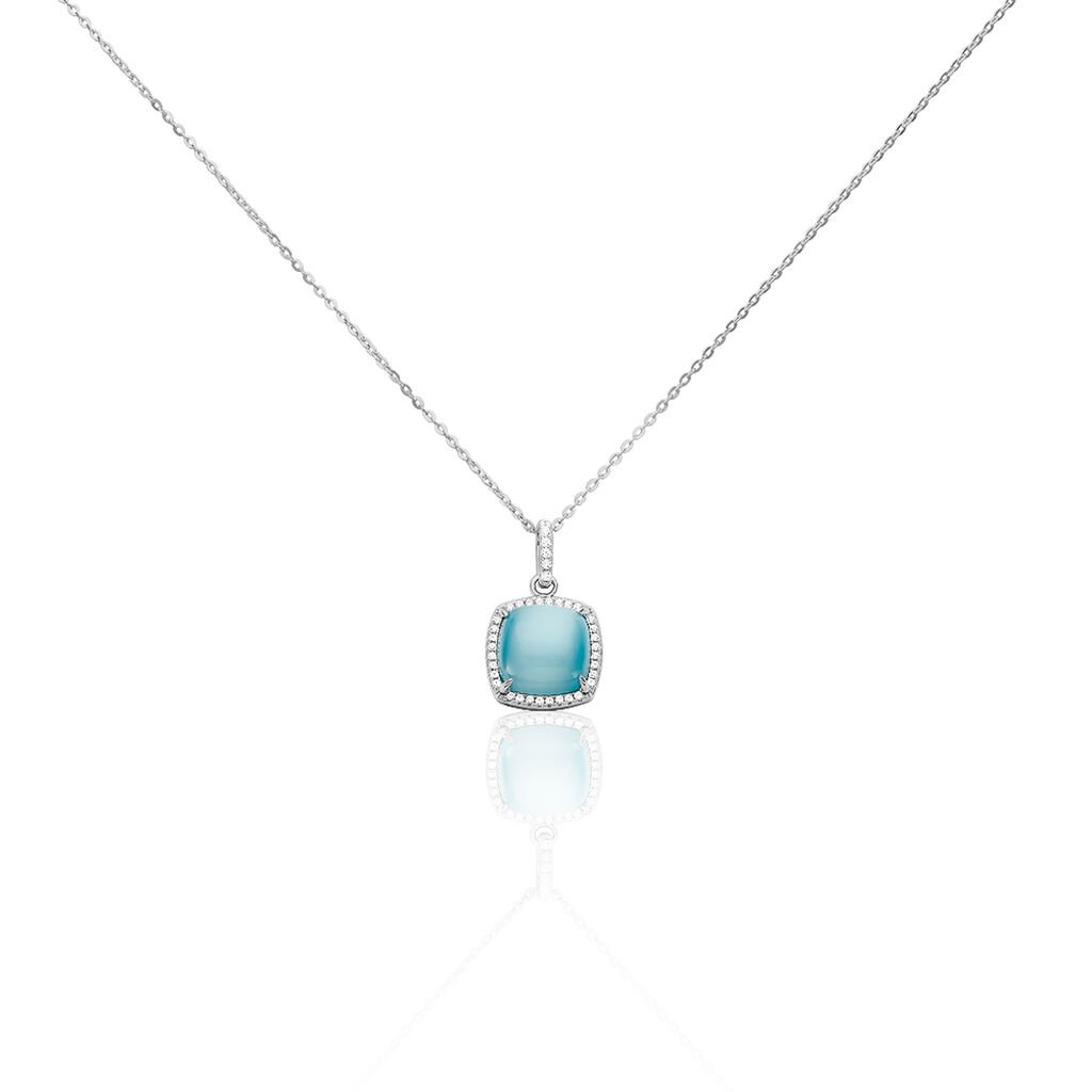 MIRENA Damen Collier Silber 925 Synthetischer Stein Blau 0,2 ct Viereck, Collier mit Stein