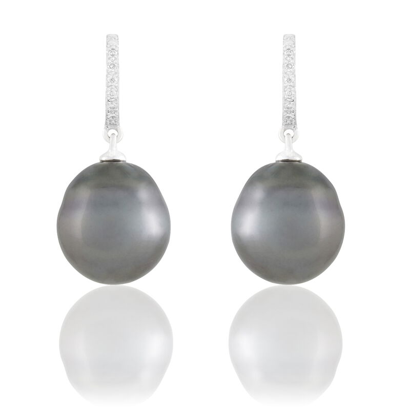 Boucles D'oreilles Puces Maygane Or Blanc Perle De Culture De Tahiti - Spannringe Damen | OROVIVO
