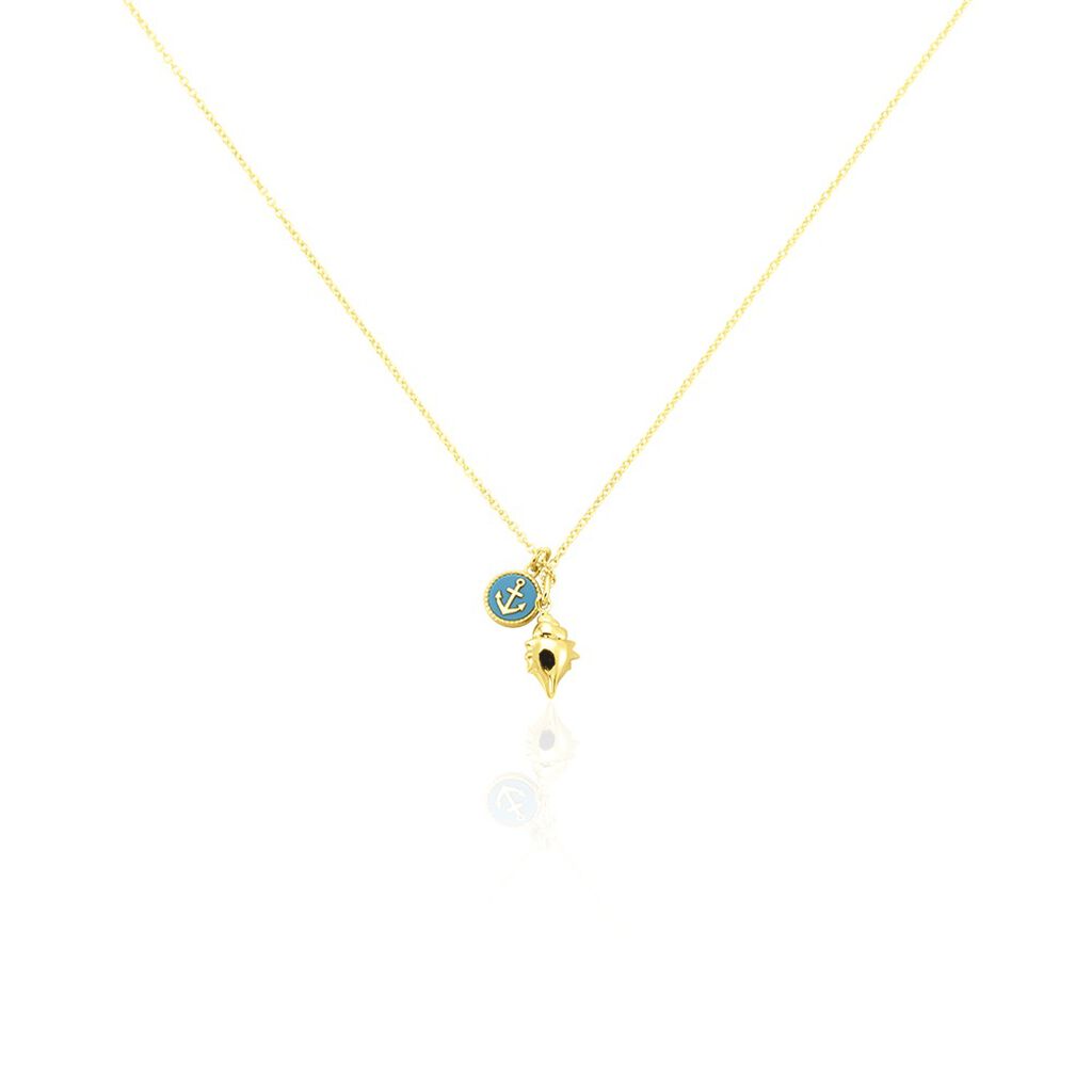 Thumbnail - Damen Halskette Silber 925 Vergoldet Muschel, Collier mit Stein