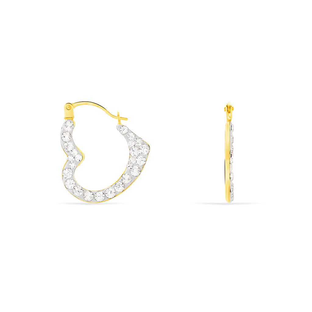 HANNELORE 5 Damen Creolen Gold 375 (9 Karat) Kristall Wei&szlig; Herz B 0,65 mm