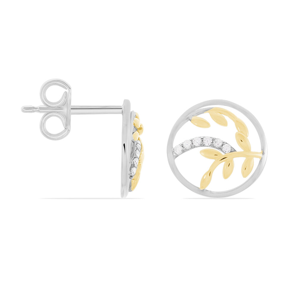 Damen Ohrstecker Silber 925 Bicolor Zirkonia Blatt - Ohrstecker Damen | OROVIVO