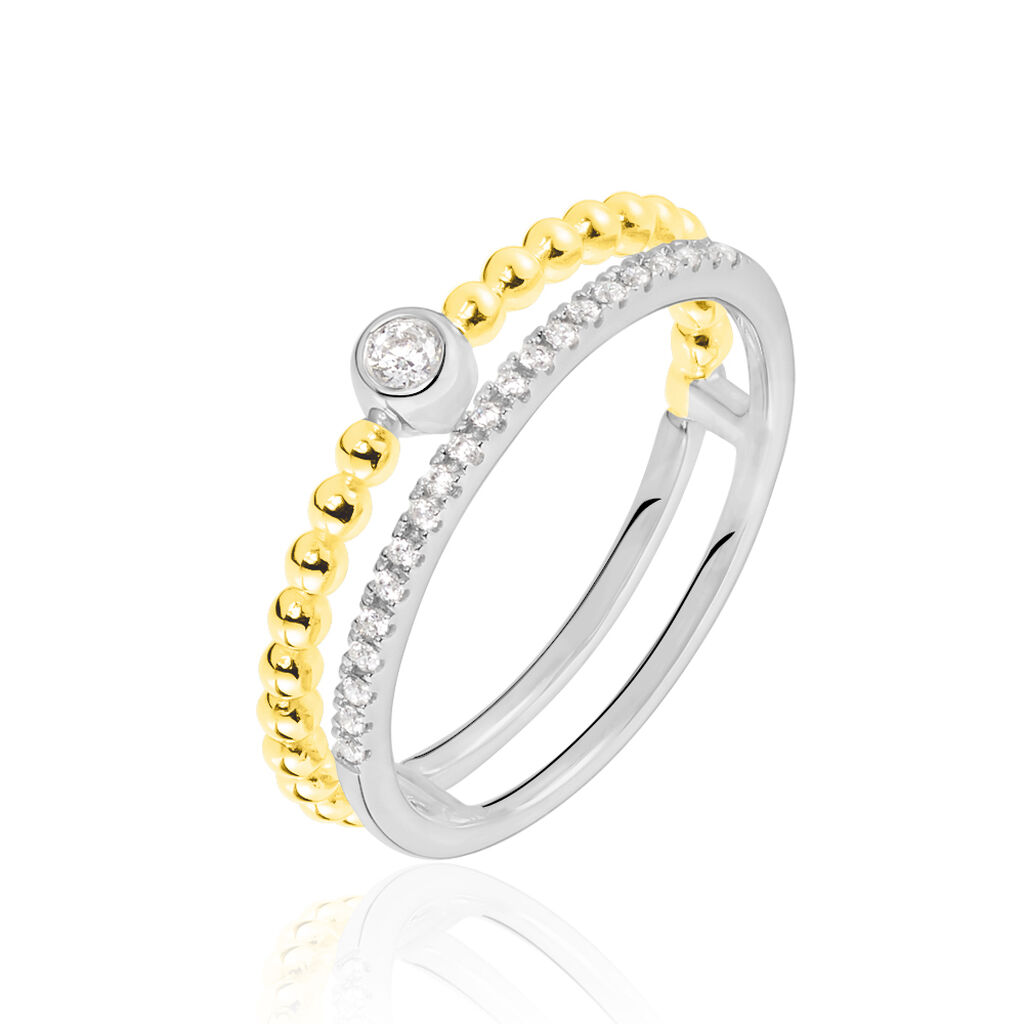LISSY Damen Ring Gold Bicolor 375 (9 Karat) Zirkonia Wei&szlig; 0,17 ct
