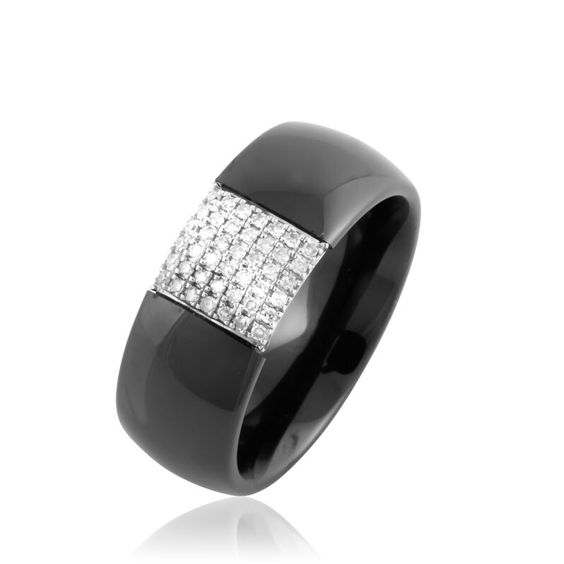 Bague Or Blanc Diamant Et Céramique - Spannringe Damen | OROVIVO