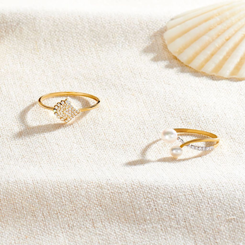 Damenring Gold 375 Zuchtperle Zirkonia  - Ringe mit Stein Damen | OROVIVO