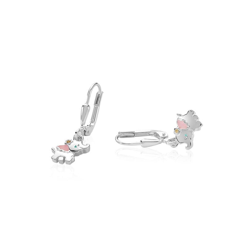 ELEFANT Kinder Ohrringe Lang Silber 925 Zirkonia Weiß Elefant - Ohrringe mit Stein Kinder | OROVIVO