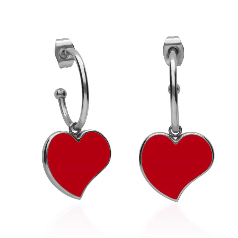 Orecchini cerchio con cuore pendente rosso - Spannringe Damen | OROVIVO