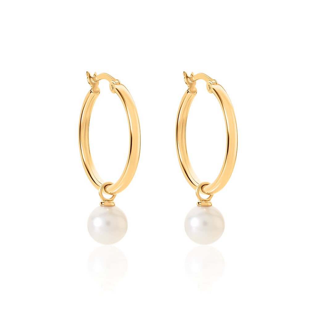 MANDY Damen Creolen Gold 375 (9 Karat) Zuchtperle Weiß, Creolen mit Stein