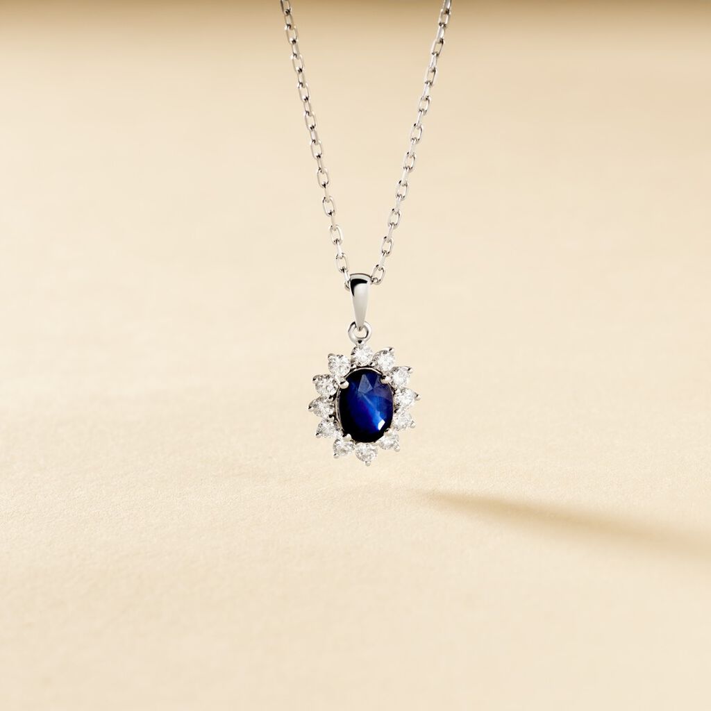 Pendentif Or Blanc Saphir Diamants - Spannringe Damen | OROVIVO