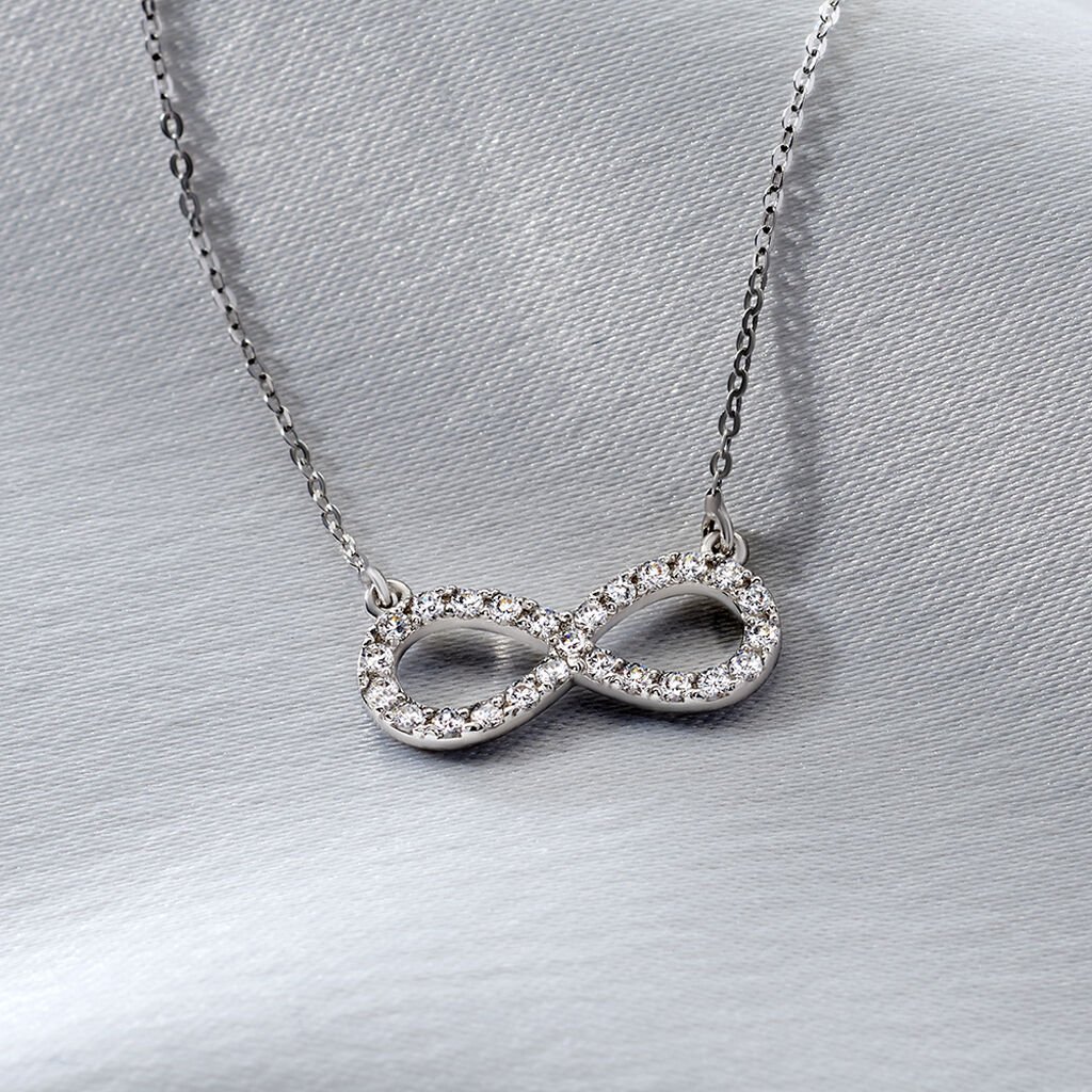 KLOTHILDA Damen Collier Wei&szlig;gold 375 (9 Karat) Zirkonia Wei&szlig; 0,07 ct Unendlichkeit