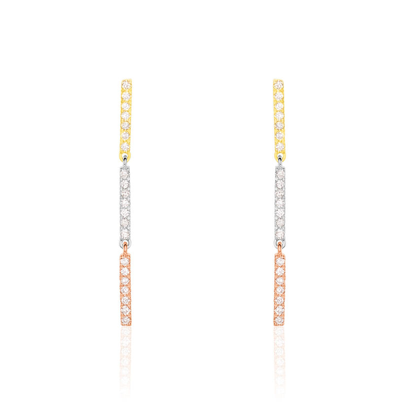 Damen Ohrringe Lang Gold Tricolor 375 Diamant 0,17ct Barren Line 2  - Ohrringe mit Stein Damen | OROVIVO