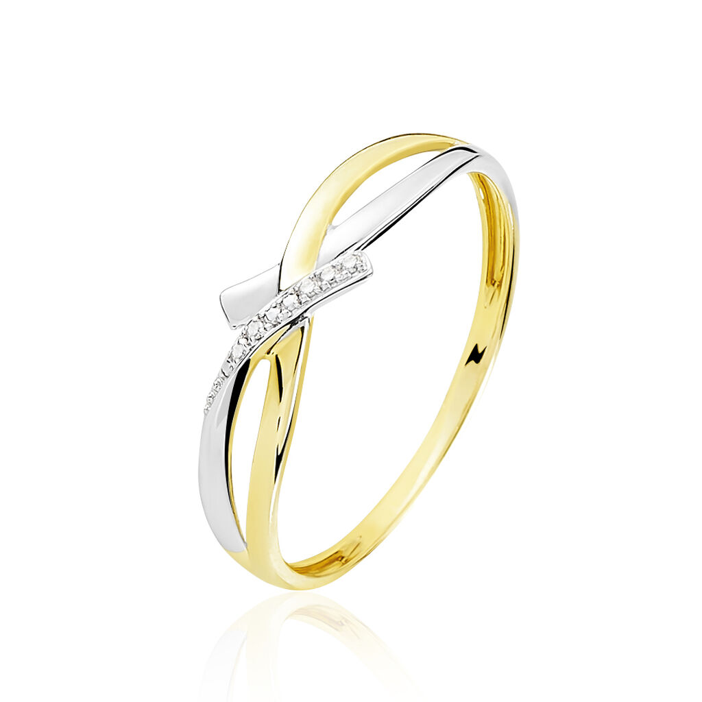 SOUKAYNA Damen Ring Gold Bicolor 375 (9 Karat) Diamant Wei&szlig; 0,000 ct Welle
