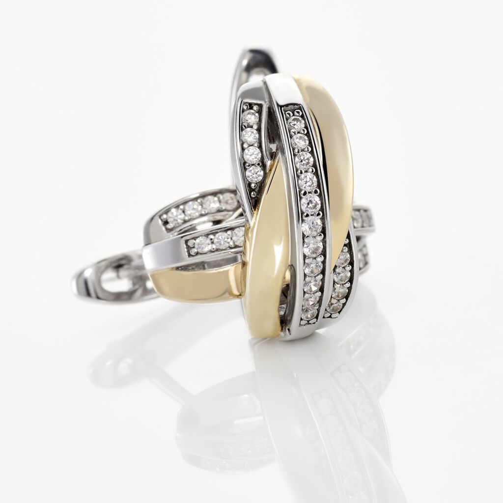 MONICA Damen Creolen Silber Bicolor Gelb/Silber 925 Zirkonia Wei&szlig;